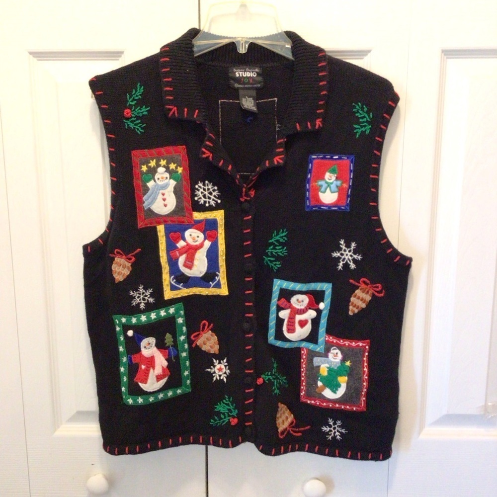 Designers Originals Studio Joy Vtg Christmas Button Up Sweater Vest Size Large